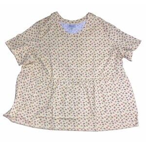 Easy Essentials Women 4X Yellow Cotton Blend Floral Shirt